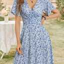 FENSACE Women Sundress Summer Wrap V Neck Flowy Midi Dress | Ruffle Short Sleeve, Empire Waist, A Line, Fit and Flare, Baby Bridal Shower, Wedding, Vacation, Party (White, M)