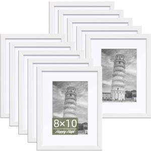HappyHapi 8x10 Picture Frames Set of 10, 5x7 with Mat or 8x10 Without Mat, Tabletop or Wall Display for Photos, Paintings, Posters, Artwork（White）