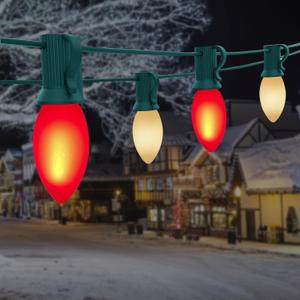 Red & White C9 Christmas String Lights, 25Ft Christmas Decorative Lights with 26 Red White Ceramic Bulbs(1 Spare), Waterproof Vintage Lights for Patio Yard House Xmas Garland Christmas Tree Decoration