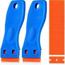 KUSUFEFI Plastic Razor Blade Scraper, 2PCS Scraper Tool with 60PCS Plastic Blades, Cleaning Scraper Remover for Stickers, Decals, Adhesive, Labels, Paint, Glass, Car, Window, Caulk, No Scratches