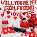 Will You Be My Girlfriend - 59 Pcs Red Proposal Letter Balloons I Love You Banner Foil Heart Balloons Rose Petals Swirls For Romantic Wedding Engagement Valentines Day Bridal Shower Decoration
