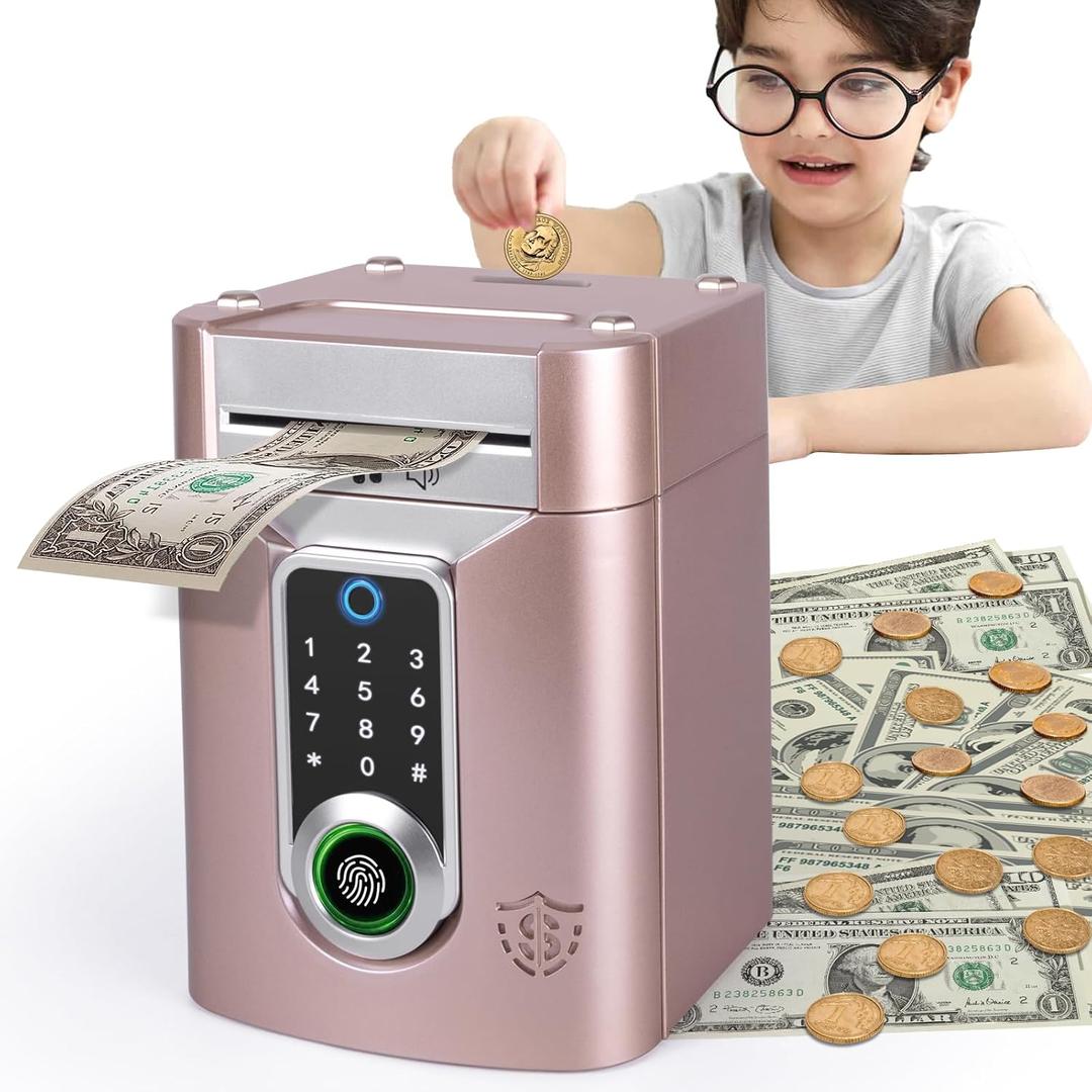 Refasy Touchscreen Piggy Bank ATM Bank Toy for Kids Age 3-12, Electronic Money Bank Coin Bank with Music Kids Safe Birthday Xmas Gifts Toys for 3 4 5 6 7 8 9 10 11 12 Year Old Boys Girls (Rose Gold)