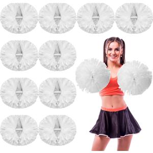 WILLBOND 48pcs Cheerleading Pom Poms with Baton Handle,White | Bulk Metallic Plastic Cheerleader Pompoms, Soccer Basketball Cheering, Squad Team, 2026 Game Sports, Dance Party Spirit, 34 cm