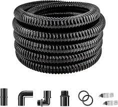LONGRUN Pond Tubing 1.5 Inch 1-1/2'' Diameter, 26.9 ft Long Corrugated Flexible Hose Pipe with Clamps Pipe Fittings, Pool PVC Tube for Garden Ponds Waterfalls Camping Caravans Filters Drainage Marine
