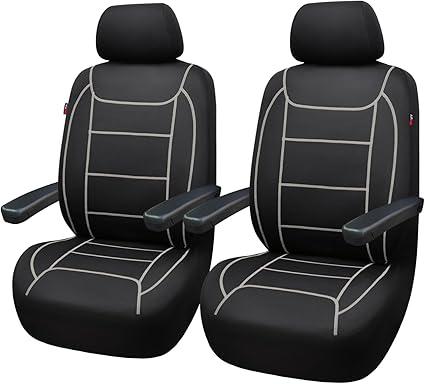 Flying Banner car seat Covers Quality Carbon Fiber Air Mesh Fabric Sport Low High Back Bucket Back Pocket Arm Rest (2 Fronts - Low Bucket - Neoprene, Gray Thread)