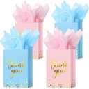 Tinlade 30 Pcs Thank You Gift Bags with Tissue Paper Gold Thank You Wedding Bags with Handle for Graduation Business Shopping Wedding Baby Shower Party Favors (Light Blue, Pink)