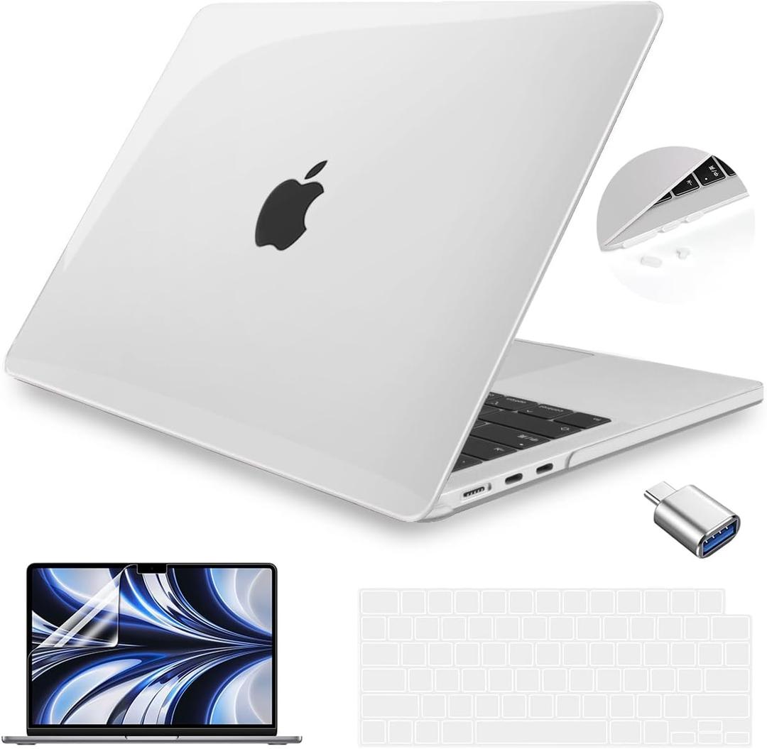 Teryeefi MacBook Air 13.6 Inch Case 2022 2023 2024 2025 Model: A2681/A3113/A3240, Hard Shell Cover & Keyboard Cover & USB 3.0 Adapter for New MacBook Air 13 M4 M3 M2, Crystal Clear