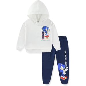 SEGA Sonic the Hedgehog Boys Pullover Hoodie and Pants 2 Piece Set for Big Kids (7, White/Blue)