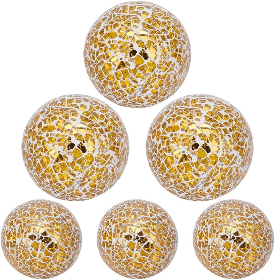 UNICRAFTALE 6Pcs 2 Sizes Decorative Glass Balls for Bowls Gold Mosaic Sphere Balls Decorative Orbs Diameter 2-3" Centerpiece Balls for Home Garden Kitchen Living Room Decor
