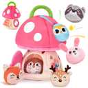 hahaland Baby Toys 6-12 Months - 6 7 8 9 10 Month Old Girl Montessori Toys | My First Mushroom House with Stuffed Jungle Animals, Rattle, Crinkle Paper, Mirror, Sensory Toy Baby Girl Gifts