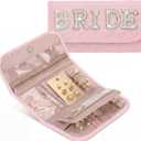 Hsei Bride Bag Travel Jewelry Organizer Case Foldable Small Jewelry Pouch Bags Mini Soft Pink Roll Bridal Shower Gifts for Journey Rings Necklaces Earrings Bracelets