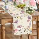 Watercolor Purple Floral Spring Table Runner ,Seasonal Butterfly Flower Summer Table Decoration for Kitchen Dinning Home Party 13x60 Inch