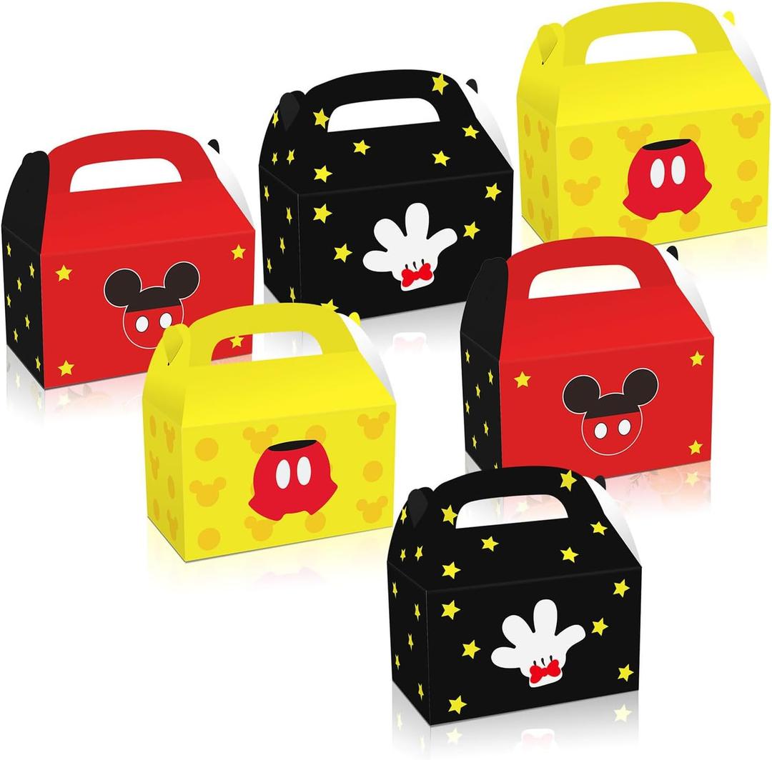 JAMNSY 24Pcs Cartoon Mouse Gift Box, Cute Party Favor Candy Boxes with Handles, for Boys and Girls Birthday Party Gift Giving & Decorations Supplies - 3 Styles