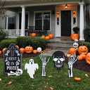 hogardeck Halloween Decorations Outdoor, 5 Pcs Metal Decorative Garden Stakes with Skulls Head, Hands & White Ghosts for Halloween Decor, Tombstone Yard Signs for Outside Garden Lawn Patio Porch (Hgmd-2173)