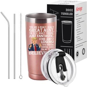Gifts for Aunt, Great Aunt Travel Tumbler, Funny Birthday Mothers Day Gifts for Auntie from Nephew Niece, 20 OZ Rose Gold