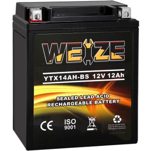 Weize YTX14AH-BS High Performance - Maintenance Free-Sealed AGM ATV Motorcycle Battery for Polaris Sportsman 570 Trail Blazer 250 Ranger 400 500 Suzuki King Quad 300 QuadRunner 250