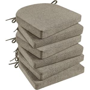 Basic Beyond Chair Cushions for Dining Chairs with Ties and Removable Cover, 2" Thick Seat Cushions for Kitchen Chairs, Set of 6, 17" x 16", Khaki