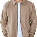 COOFANDY Men's Casual Suede Bomber Jacket Lightweight Full Zip Up Jackets Vintage Faux Leather Jacket L