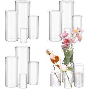 Fixwal 16pcs Clear Glass Cylinder Vases, 4, 6, 8, 10 Inch Tall Cylinder Vases for Centerpieces, Glass Flower Vase Floating Candle Holder Vase for Table Shelf, Party, Wedding, Home Decor