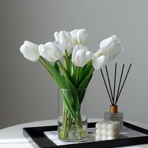 10PCS Artificial Flowers with Vase, Faux Silk Tulip Flower Artificial Flowers Bouquet, Faux Flower Arrangement with Vase, Suitable for Home Office Decoration, Dining Table Centerpiece