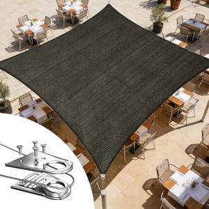 Royal Shade 24' x 24' Black Square Super Ring Sun Shade Sail Canopy RSTAWS, Heavy Duty Durable Structure, Reinforced Corners & Edges, 260 GSM Permeable Fabric (We Make Custom Size)