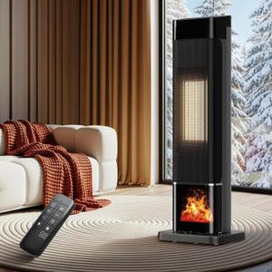 Uthfy Space Heater for indoor use, Large Room Heater with 3D Flame Effect, 1500W Electric Portable Heater with ECO, 90 Oscillating, Remote, PTC Ceramic Heaters for Bedroom, Office, Home