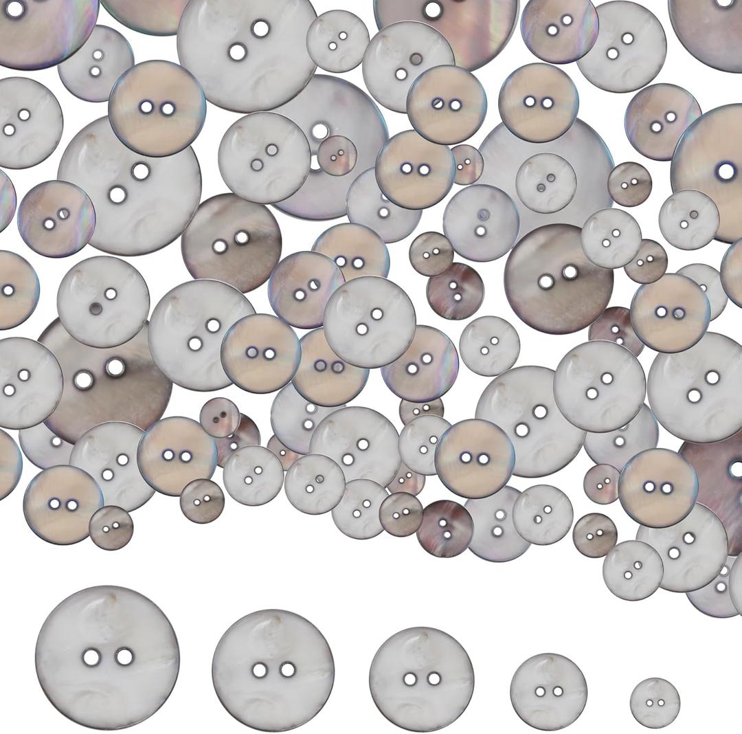 50PCS Gray Pearl Buttons, 10mm/12.5mm/15mm/18mm/20mm, 2 Holes