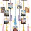 Mkono Hanging Photo Display Boho Macrame Wall Decor with Light, Teen Girl Teenage Gifts, Pictures Cards Frame Holder Art Hanger for Christmas Birthday Party Bedroom Dorm, with 30 Wood Clips, Multi