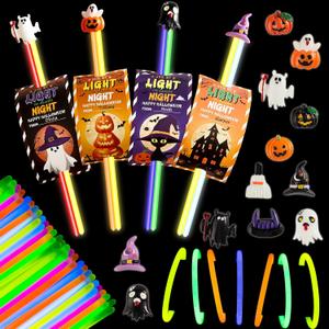 gisgfim 24 Pack Halloween Glow Sticks Bulk with Cards a Little Bit of Light for Halloween Night Glow In The Dark Bracelets for Trick-or-Treat Favors Goodie Bags Stuffers Party Favors