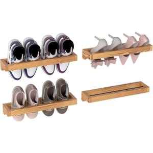 Nisorpa 20 Inch Rustic Burnt Wood Hanging Shoe Rack, Wall Mounted Shoe Rack Storage Organizer Space Saving Footwear Holder for Closet, Mudroom, Entryway, Holds 8 Pairs, Set of 4