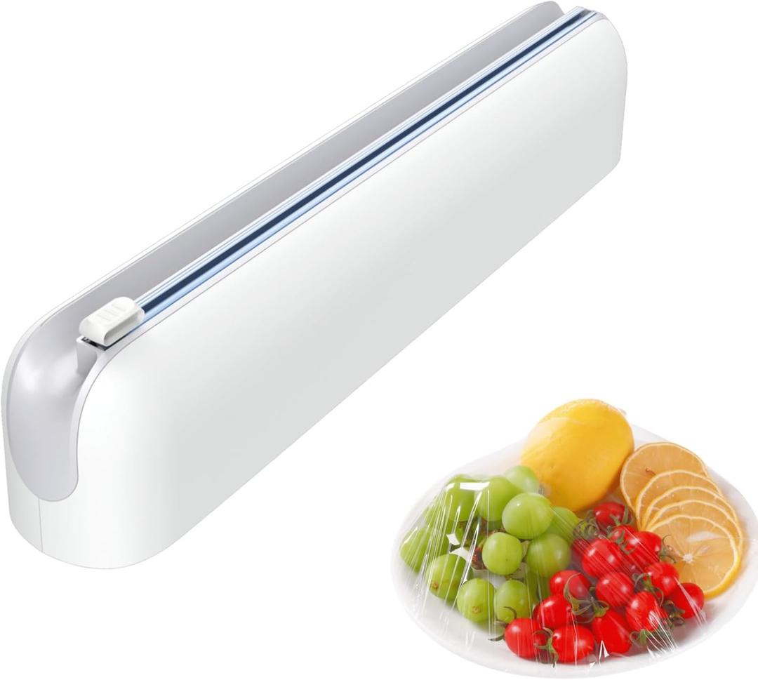 Aluminum Foil & Plastic Wrap Dispenser with Cutter - Easy One-Hand Operation, Space-Saving Kitchen Organizer for Worktops & Cabinets, Magnetic Cling Film Dispenser - Fits 12" Rolls, Gray, 14.70*2.90*2.40 IN