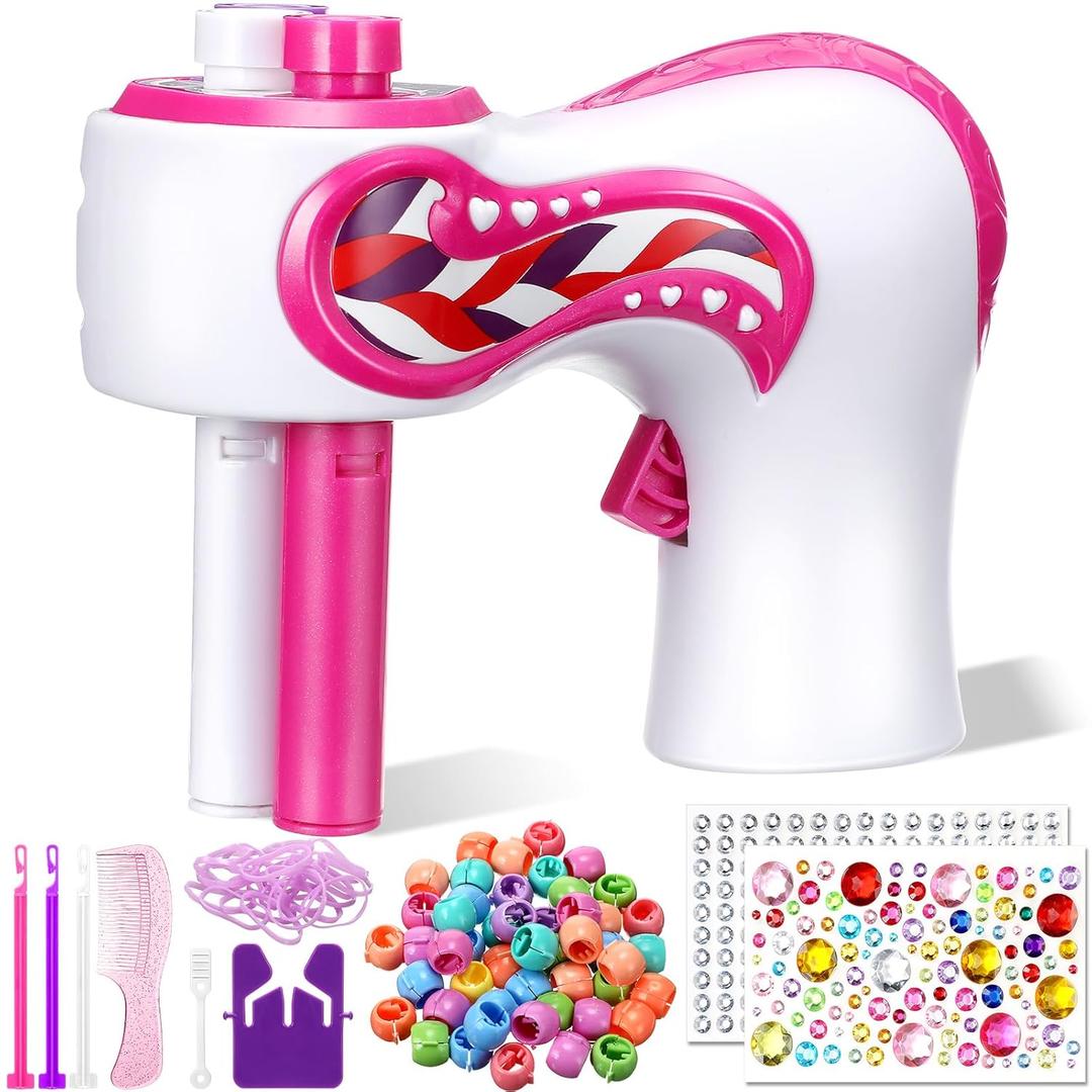Lasnten Automatic Hair Braider Machine Electric Hair Braiding Tools DIY Styling Kit with Self Adhesive Gems and Jewelry Beads Salon Styling Tool Accessories for Women Makeup Vanity Set