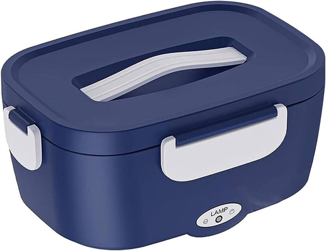 3-in-1 Electric Lunch Box with Insulated Bag ＆ Fork Spoon, Leak-Proof, 60W Fast Heating, 1.5L Large Capacity Food Warmer for Car, Travel & Office(Blue,12v/24v/220v)