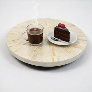 PEMAR 12.6 Decorative Lazy Susan Turntable, Handcrafted Tray with Mother of Pearl Inlay, 360 Rotating Countertop & Dining Table Organizer, Elegant Home Dcor, Housewarming Gift, White Cream Sunlight