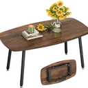 WOHOMO Folding Coffee Table for Small Spaces, No Assembly Farmhouse Portable Living Room Table, Walnut 39.3x19.6x17.7 Inch