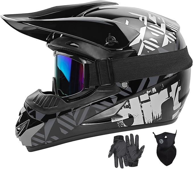 SPARK DOT Motocross Dirt Bike Helmets Full Face Motorcycle Off-Road Mountain E-Bike BMX MX ATV Helmet (with Gloves Goggles Mask) 4Pcs Set (Small)