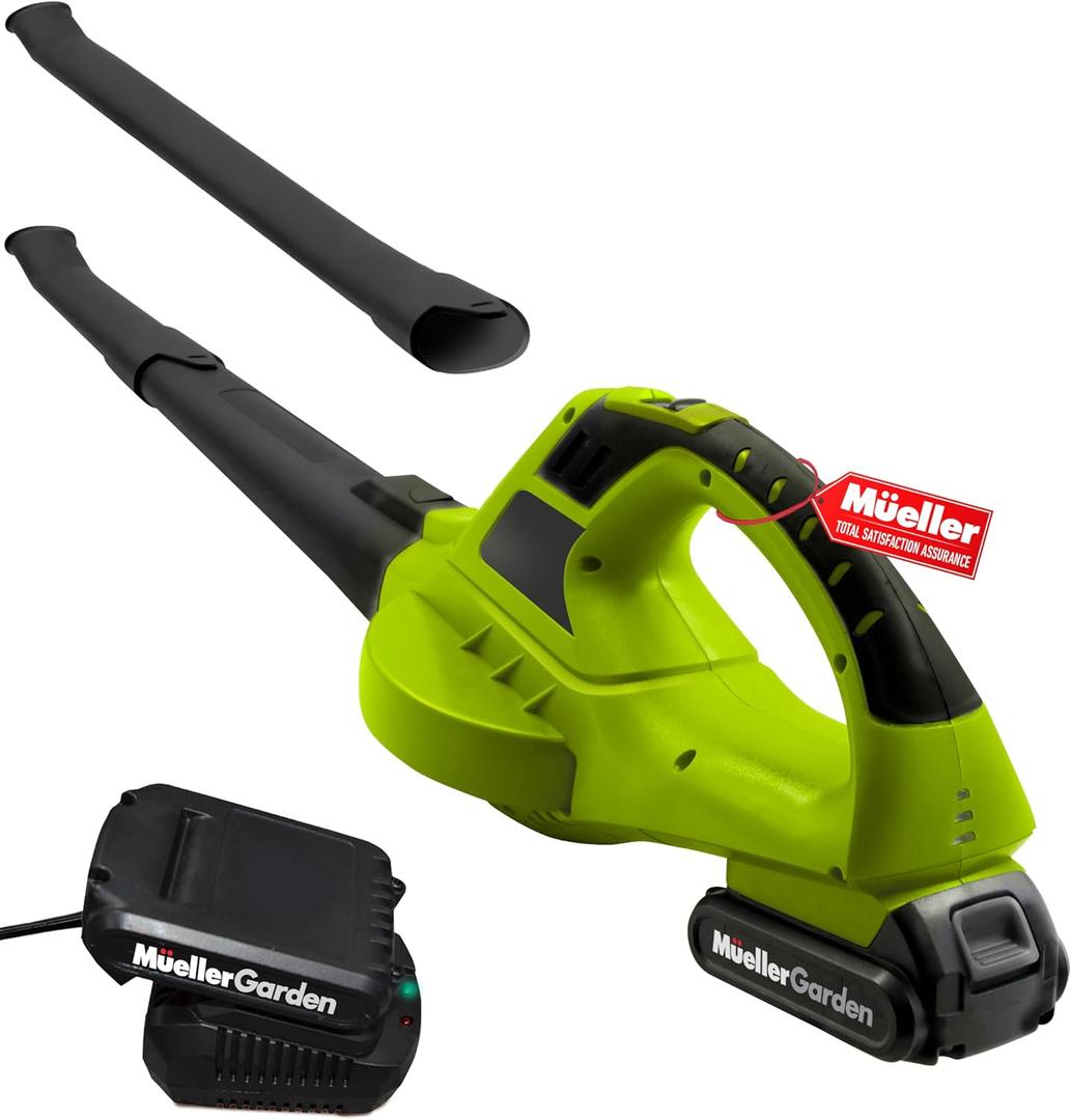 Mueller UltraStorm Leaf Blower Cordless Electric, 130 MPH 20 V Powerful Motor, 2 Speed Levels, 1hr Charge, Lightweight, Blowers for Lawn Care, Battery Powered Blower for Snow (Green)