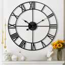 Large Wall Clock - 40cm/ 16 Inches Silent Non-Ticking Metal Wall Clock, Black, Vintage Modern Style, Battery Operated, Ideal for Living Room, Bedroom, Office, Farmhouse Decor (Black - Roman Numerals)