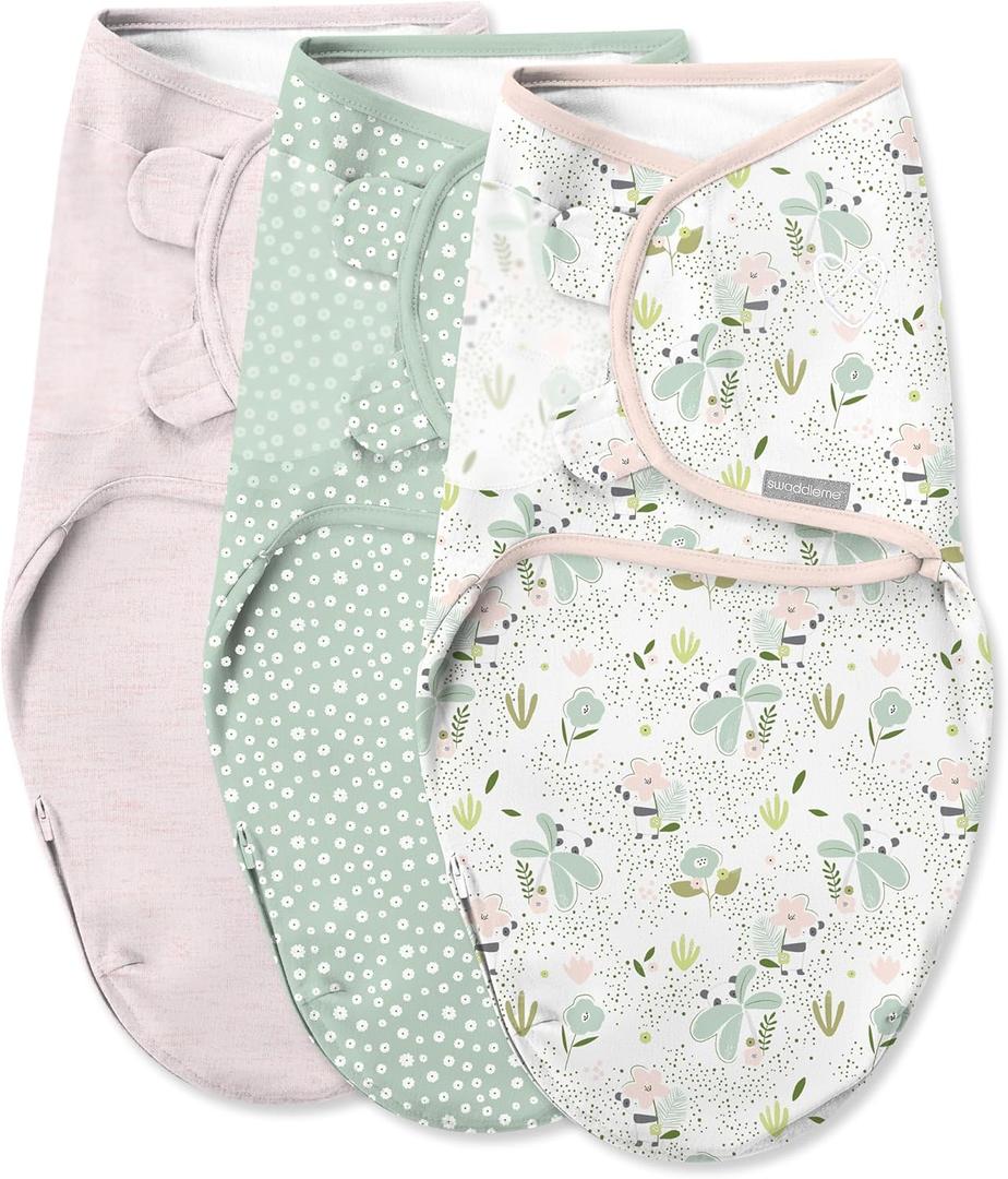 SwaddleMe by Ingenuity Easy Change Baby Swaddle in Size Small/Medium, 0-3 Months, 7-14 Pounds, 3-Pack with Easy Change Zipper - Peekaboo Panda
