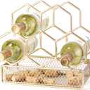 Countertop Wine Rack - 6 Bottle with Cork Storage Freestanding Modern Gold Metal Wine Rack - Tabletop Wine Holder Stand for Cabinet, Pantry, Wine Bottle Storage