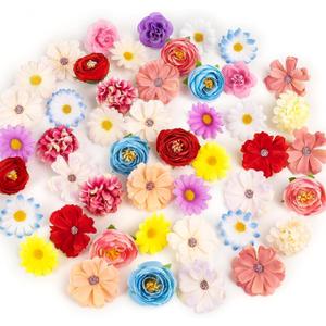 ATTGREAT Fake Flower Heads Small Silk Flower Bulk Mini Artificial Daisy Roses Buds 3D Faux Floral Accessories for Crafts DIY Hair Cake Wedding Party Home Decoration (Bright Colors Mixed)