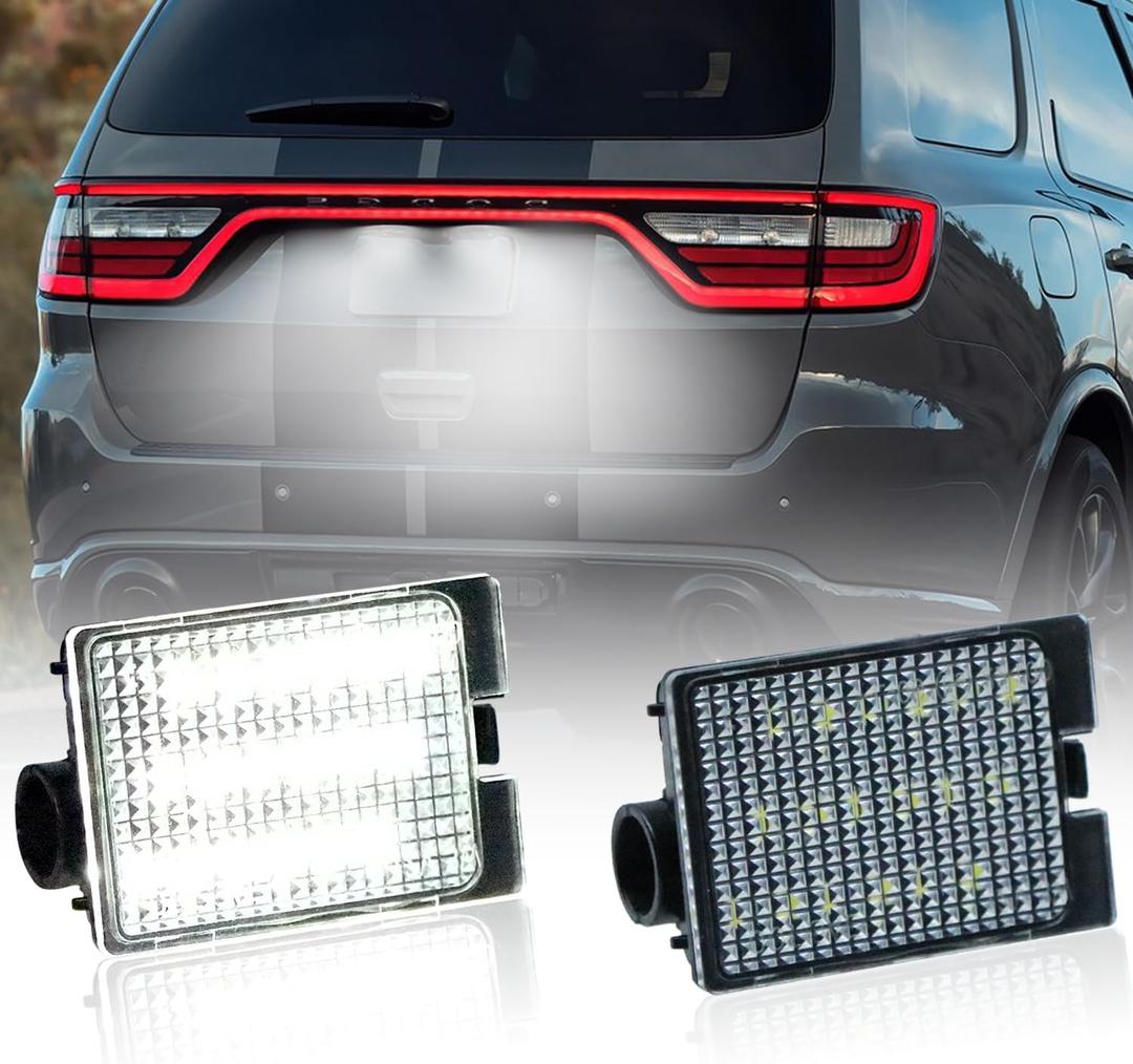 LED License Plate Tag Lights Compatible with Durango 2014 2015 2016 2017 2018 2019 2020 2021 2022, 6500K White Tag Light Assembly Replacement, Clear Lens Tag Lamp, 2PCS