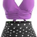 DRESSFO Women's High Waisted Bikini Sets Two Piece Padded Retro Vintage Tummy Control Swimsuit Gothic Bathing Suit (Large, Purple_2)