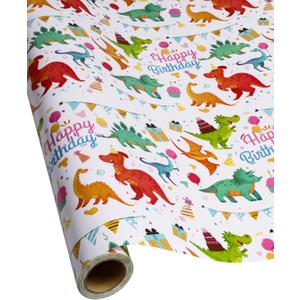 RayofSun Gift Wrapping Paper Roll,Cute Dinosaurs Happy Birthday Wrapping Paper for Boys,Wrapping Paper Rolls Gift Wrap Paper Dinosaur Parties,Baby Showers,Happy Bday Wrap,17 inch X 120 inch Per Roll