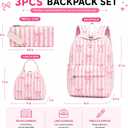 Backpack for Girls 3PCS Girls Backpack with Lunch Bag Pencil Case Cute Kids Teens School Backpack Set for Elementary Preschool Middle School (Bow Pink Stripes)