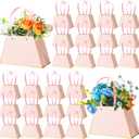 Noveread 24 Pcs Mother's Day Floral Gift Bags Bulk Portable Flower Bouquet Wrapping Paper Bag with Handle Waterproof Florist Wrap Centerpiece Box for Women Anniversary Wedding Birthday(Light Pink)