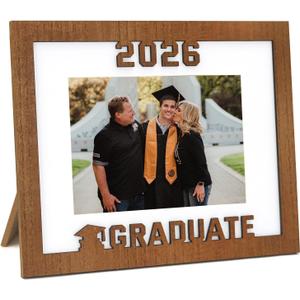 2026 Graduation Photo Frame, Laser Engraved Wood Keepsake for Class of 2026, 8x10 & 5x7 Double Opening with White Mat, Senior Graduation Gift & Party Decoration, Wood Landscape