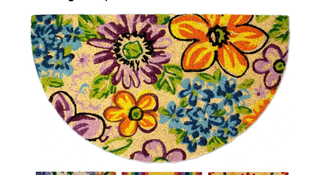 LUA VIKA Coir Doormat, 16"x27.5", Funny Welcome Mat for Home Entrance, Outdoor Indoor Use, NonSlip Backing, Flowers
