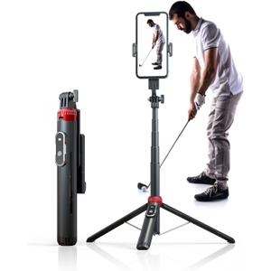 62" Phone Tripod & Selfie Stick for Golf Training, Extendable Cell Phone Tripod Stand with Wireless Remote and Phone Holder, Golf Training Aid - Compatible with iPhone Android iPhone (Black)