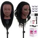 18" Mannequin Head Human Hair - 100% Real Hair Mannequin Head for Makeup Practice, Cosmetology Manikin Doll Head for Hair Styling, Hairdressing Training Head for Braiding with Table Clamp,Black